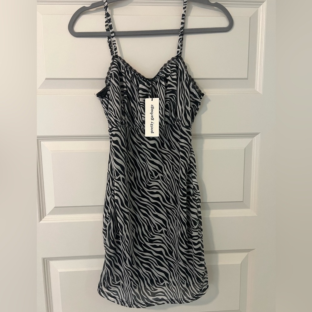 Zebra Print Slip Dress - Black & White